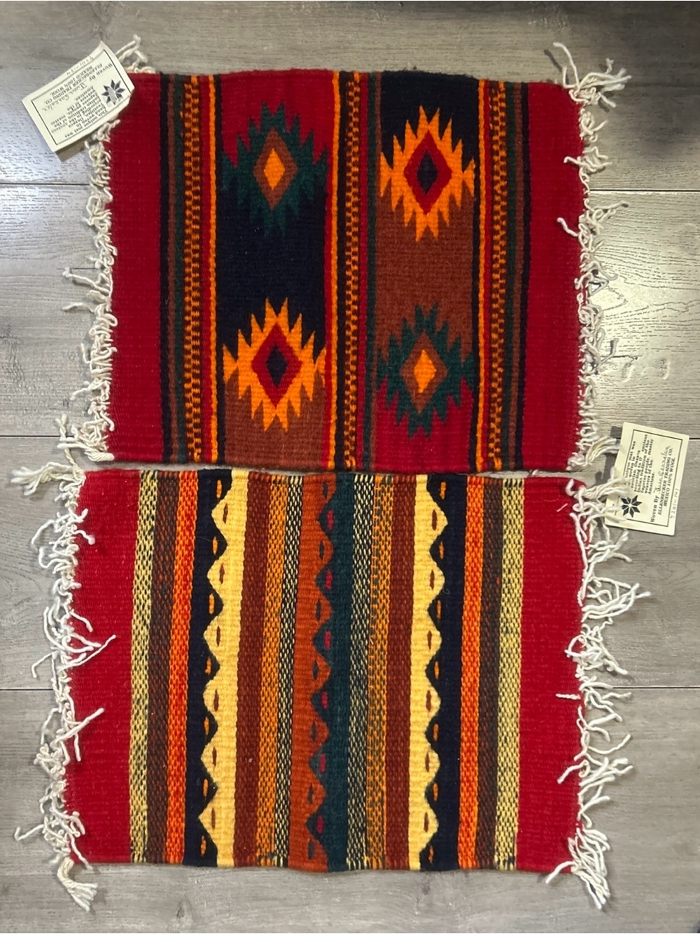 2 Ellenbecker Wool Mat/Textile Oaxaca Mexican Southwestern 15.5 X 12